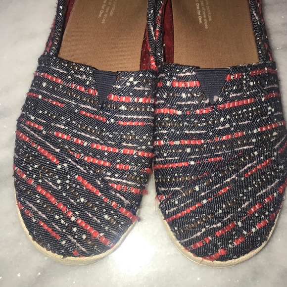 Toms Womens Slip On Flats-Blue Red White-Size 9.5 - Picture 5 of 8